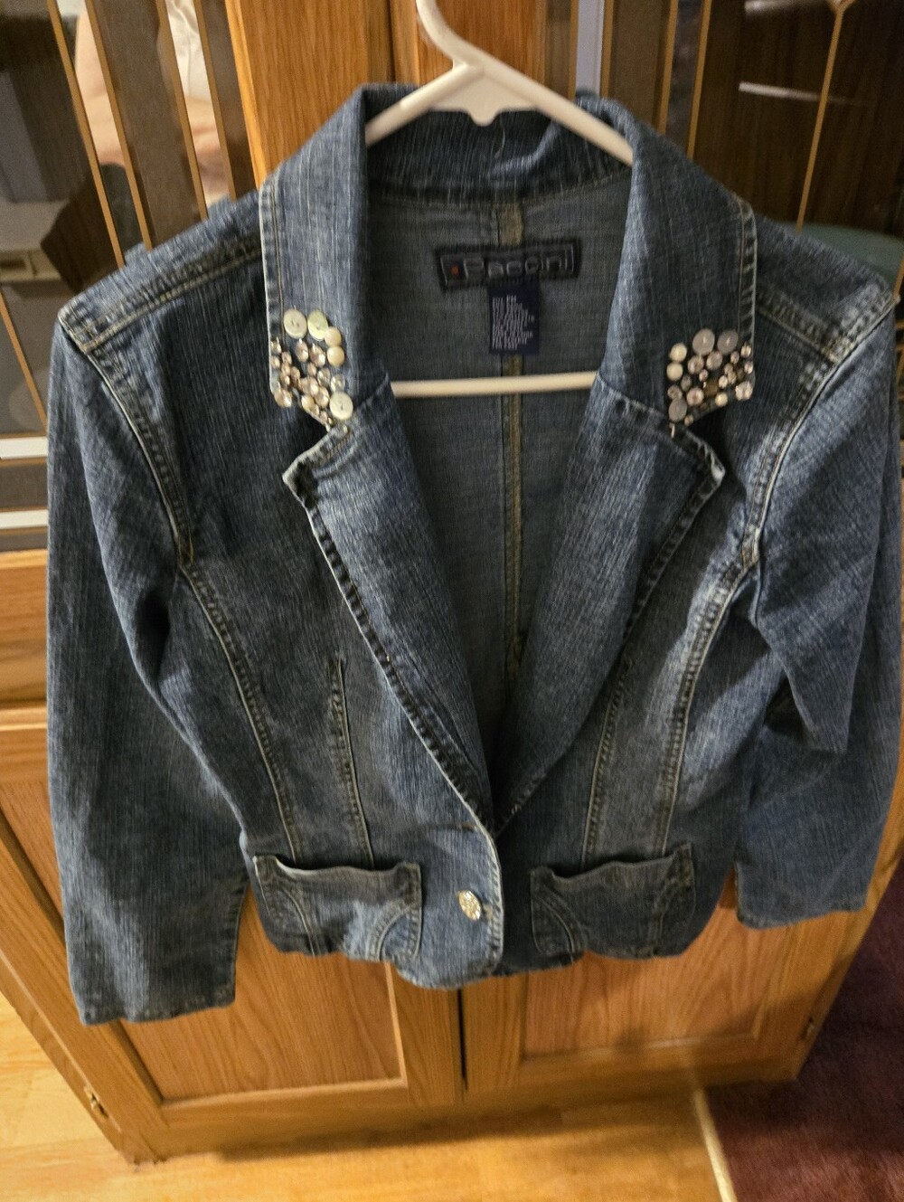BECCA Dark Blue Denim Jacket with Rhinestone Collar